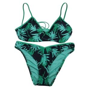 Noel Target Green Palm Leaf Print Bikini Set Top XL Bottom‎ L Tropical Swimsuit